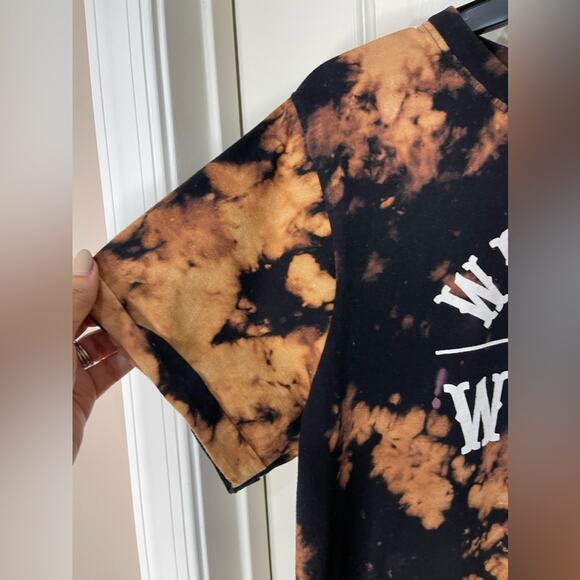 Electric Pink Brown Black Tie Dyed Weekend Whiskey Crop Cotton  T-Shirt Large - Picture 3 of 8